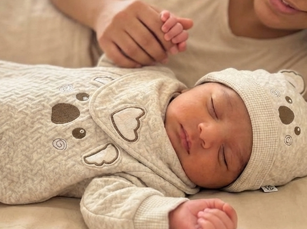 Winter Light Gray Premium Jacquard Cotton Newborn Jumpsuit Set