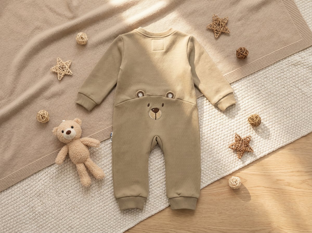 Winter Snuggle Bear Piqué Jumpsuit Beige