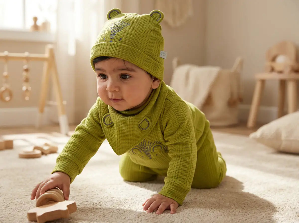 Winter Premium Waffle Cotton Baby Jumpsuit Set – Hedgehog