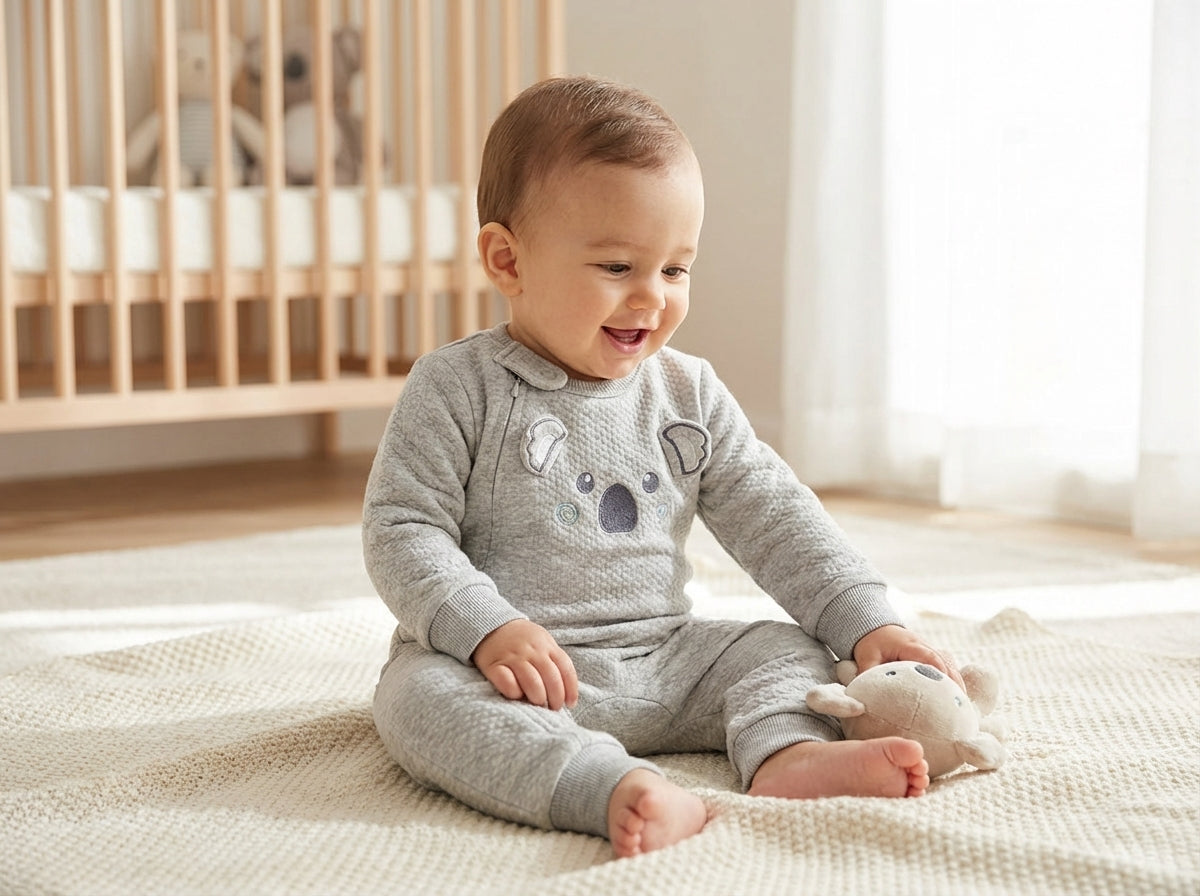 Winter Premium Jacquard Cotton Open Leg Baby Jumpsuit Set