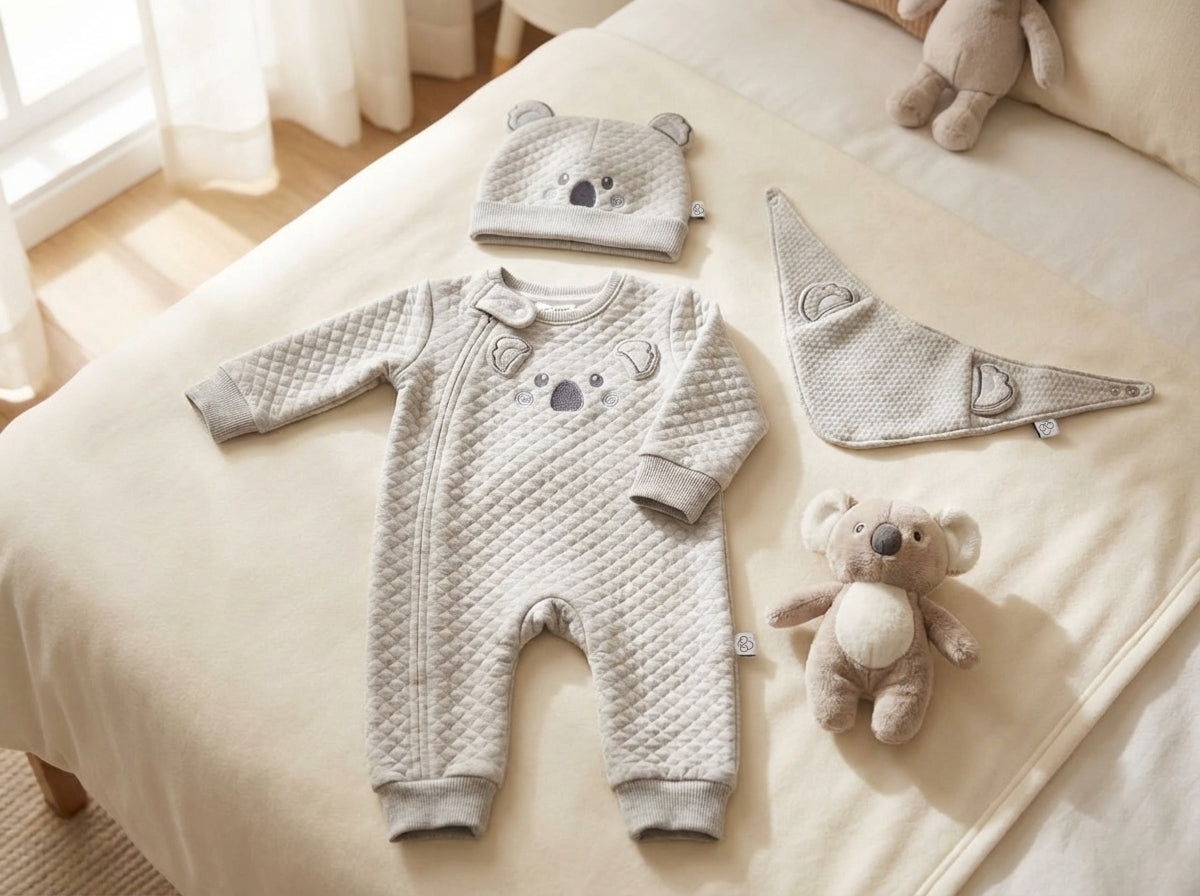 Winter Premium Jacquard Cotton Open Leg Baby Jumpsuit Set