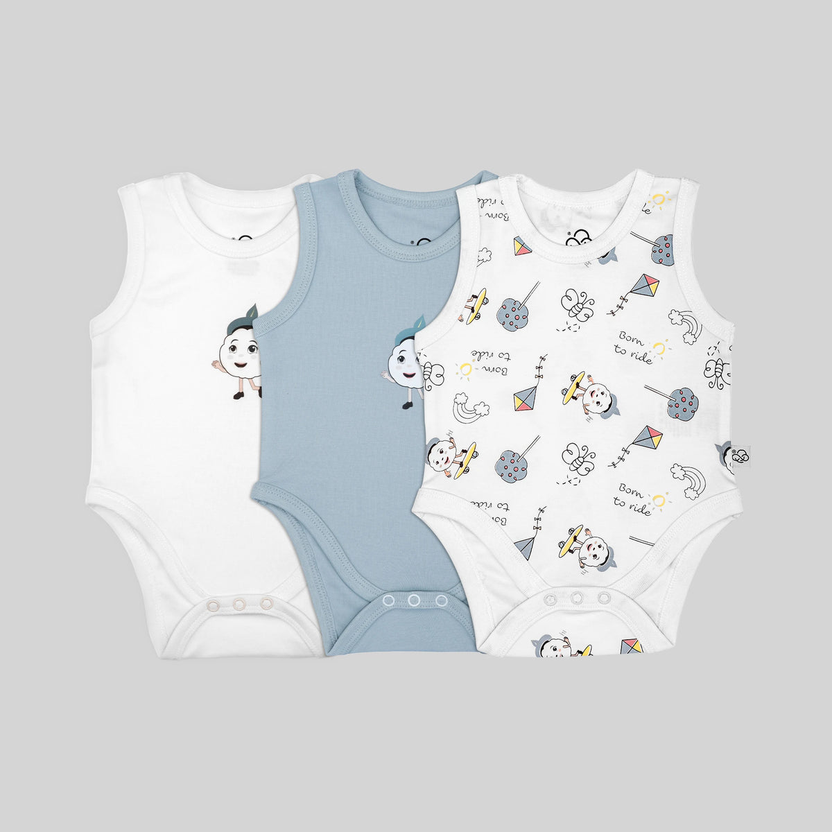 3 Pack Sleeveless Bodysuit Set - Sky Blue
