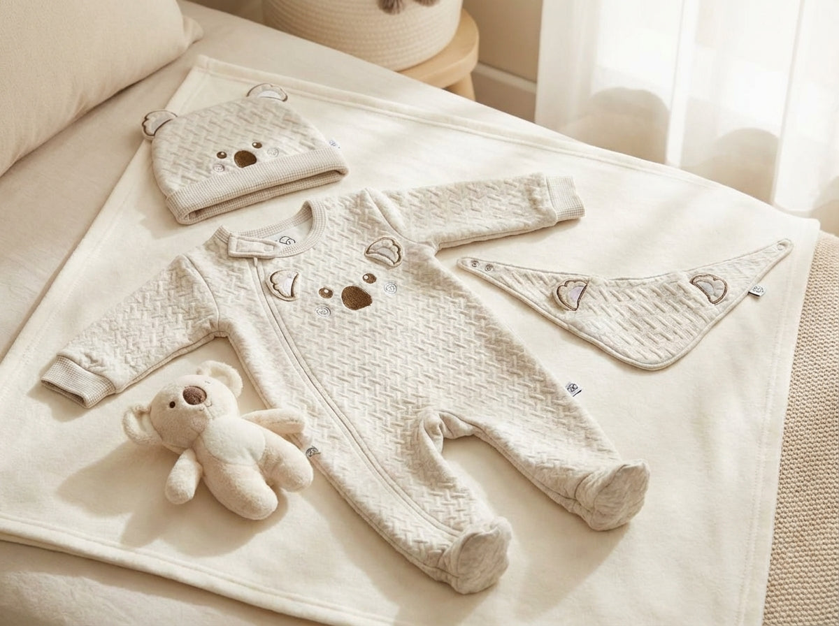 Winter Light Gray Premium Jacquard Cotton Newborn Jumpsuit Set