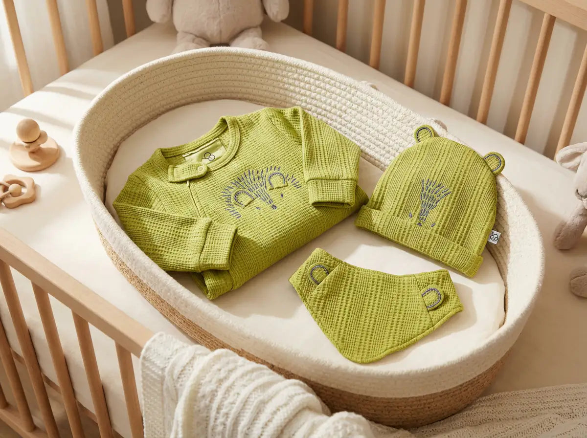 Winter Premium Waffle Cotton Baby Jumpsuit Set – Hedgehog