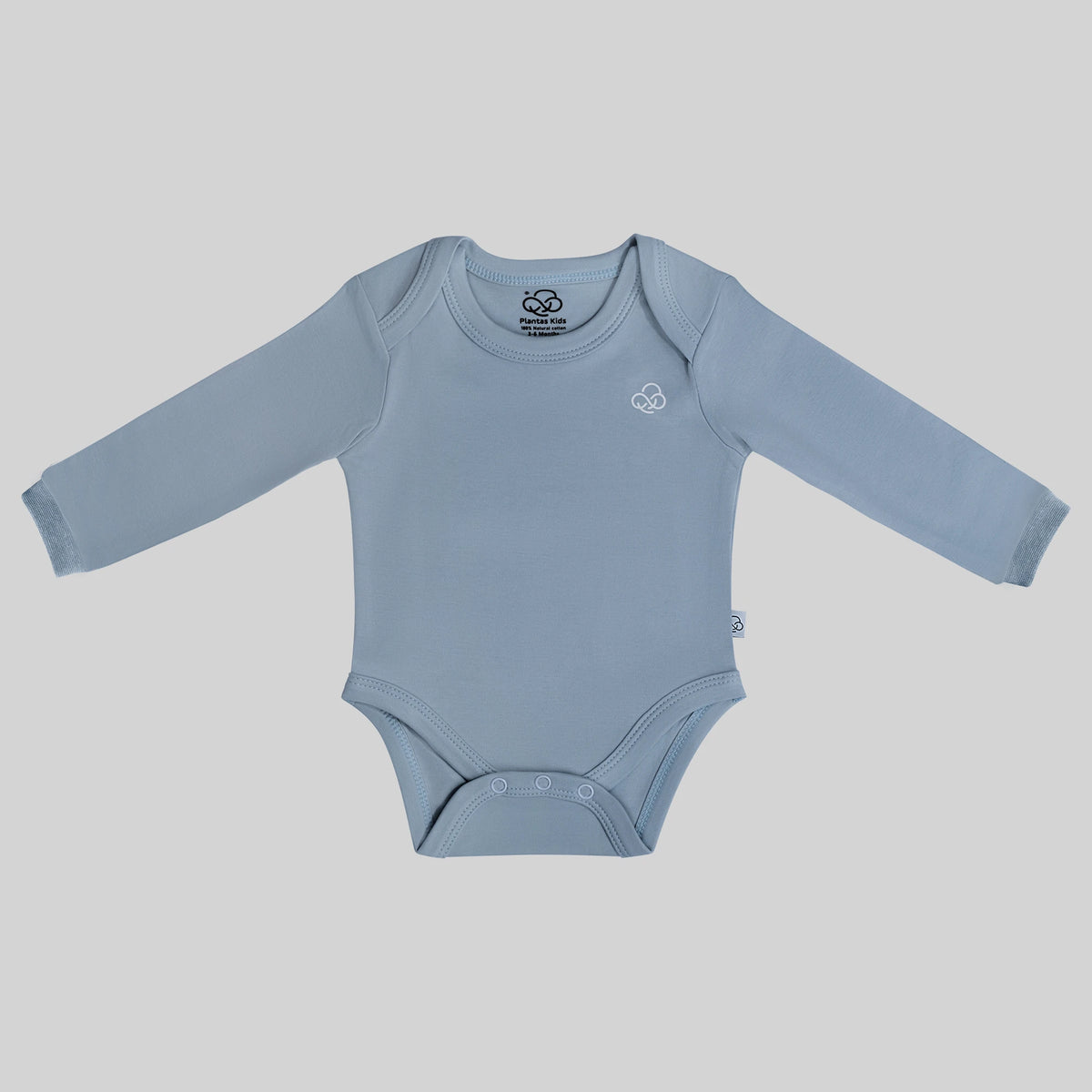 Ribbed Cuffs Long Sleeve Bodysuit, Sky Blue — PLANTAS Kids (image 5 of 8)