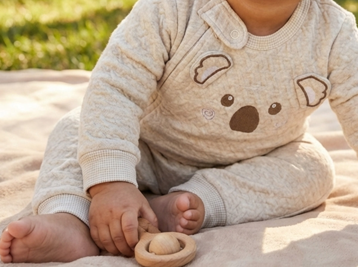 Light Gary Premium Jacquard Cotton Open Leg Baby Jumpsuit Set