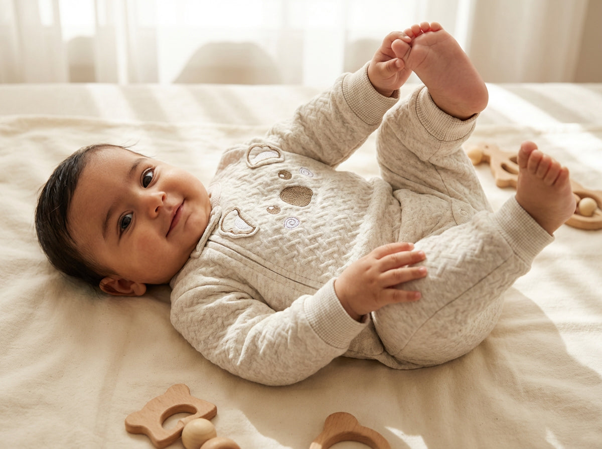 Light Gary Premium Jacquard Cotton Open Leg Baby Jumpsuit Set