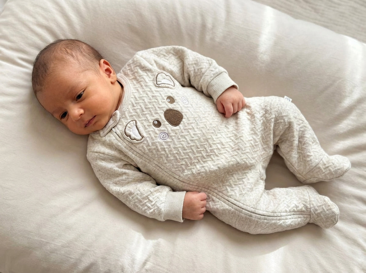Light Gray Premium Jacquard Cotton Newborn Jumpsuit Set