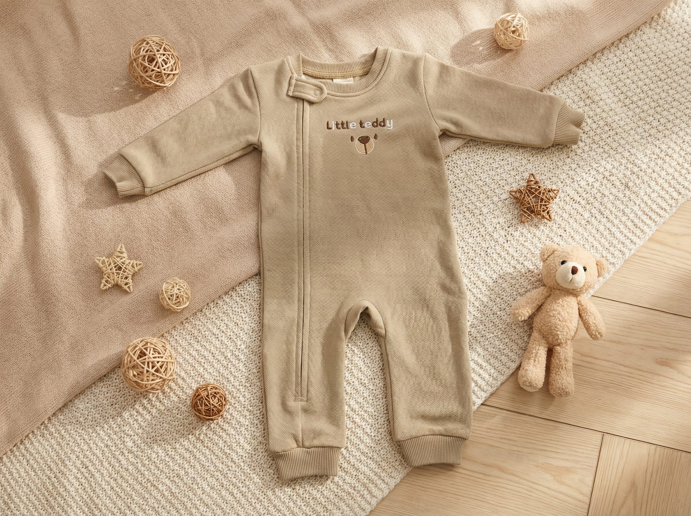 Snuggle Bear Piqué Jumpsuit Beige