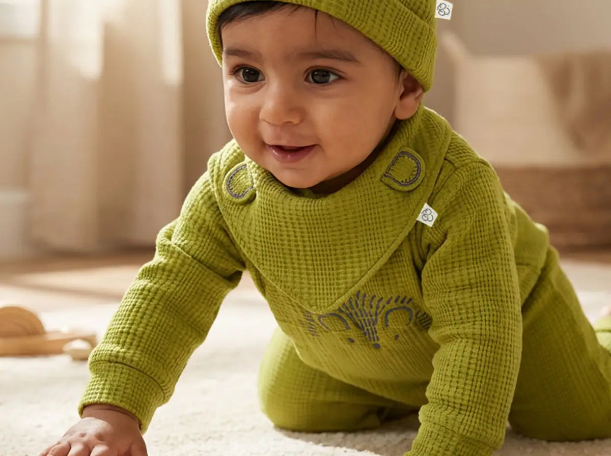 Winter Premium Waffle Cotton Baby Jumpsuit Set – Hedgehog