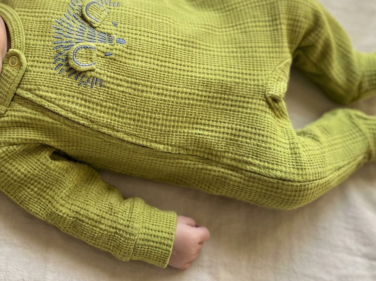 Premium Waffle Cotton Newborn Jumpsuit Set – Hedgehog