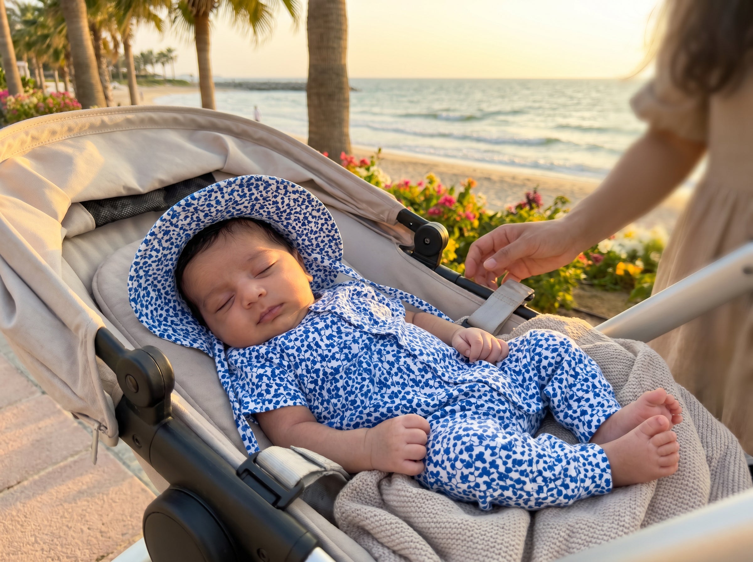 Newborn Summer Jumpsuit Set with Cute Hat Printed Blue
