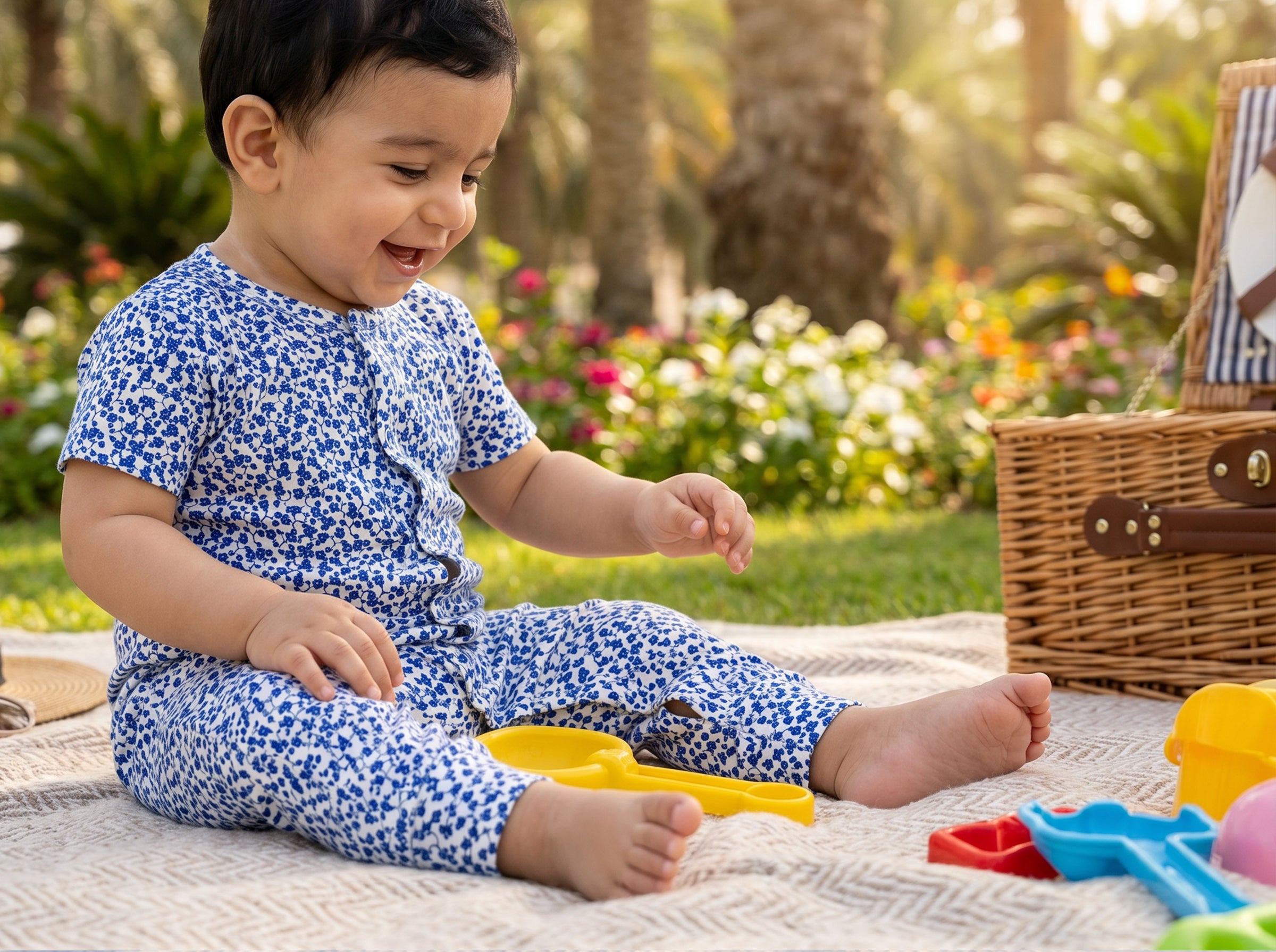 Short Sleeve Single Lycra  Jumpsuit Printed Blue