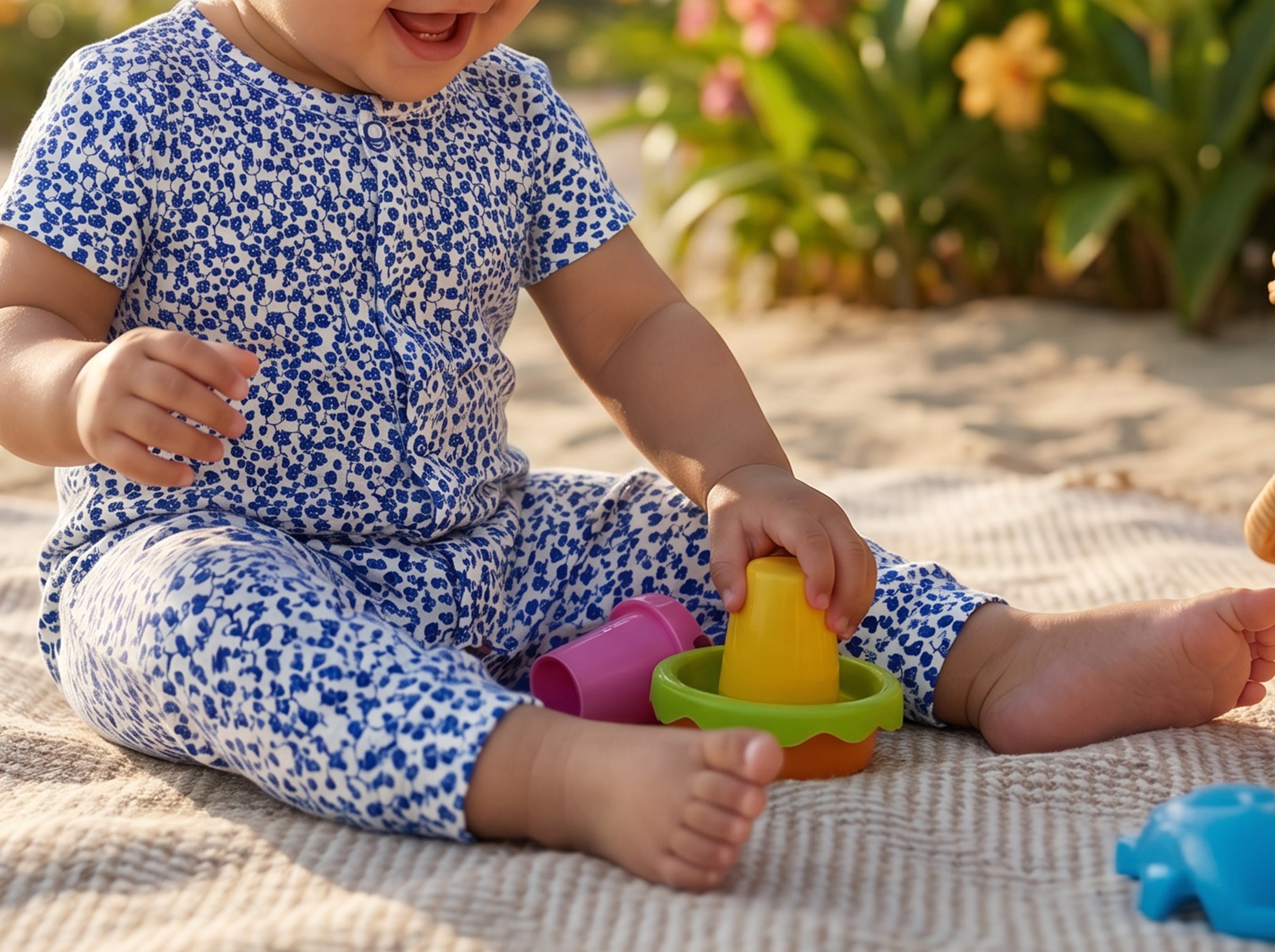 Short Sleeve Single Lycra  Jumpsuit Printed Blue