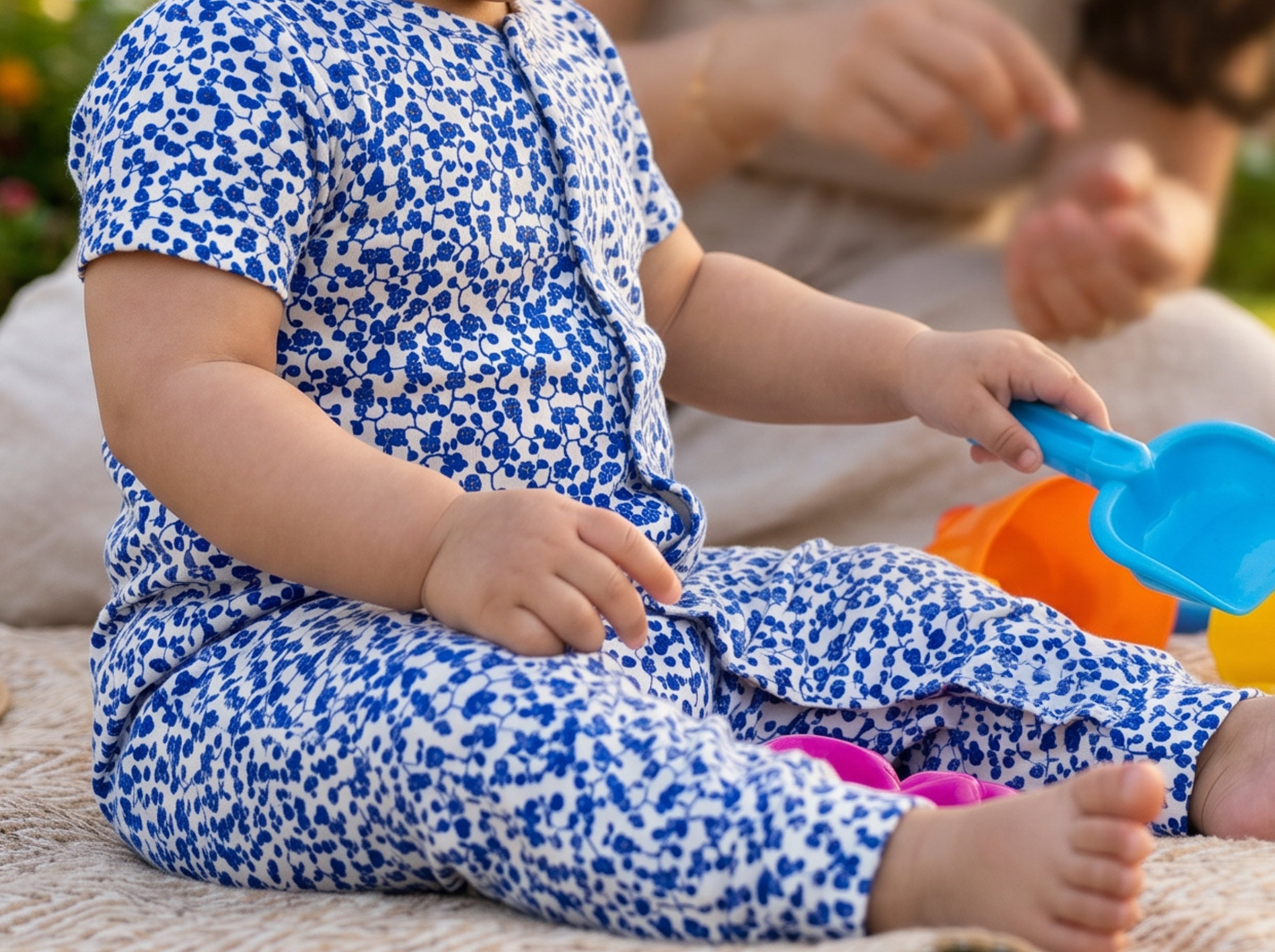 Short Sleeve Single Lycra  Jumpsuit Printed Blue