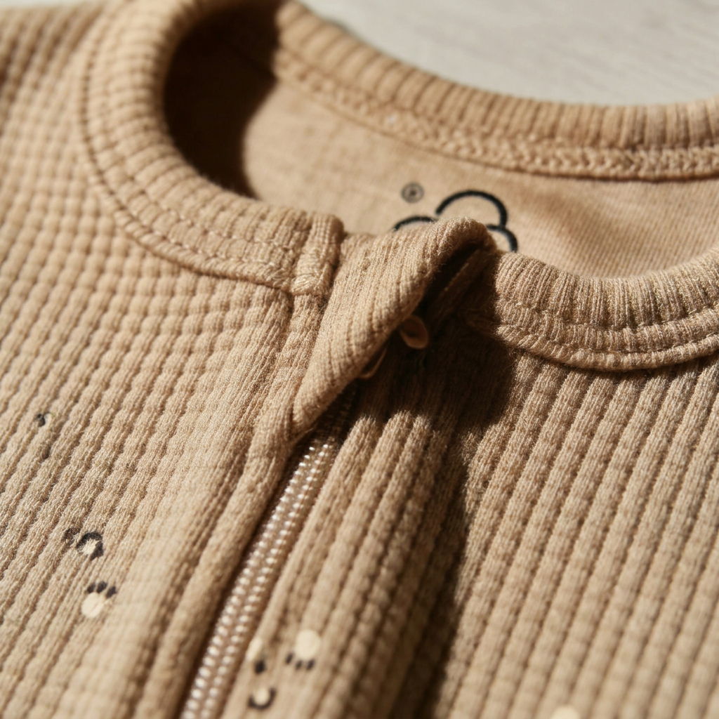 2-Way Zipper Waffle Romper Beige