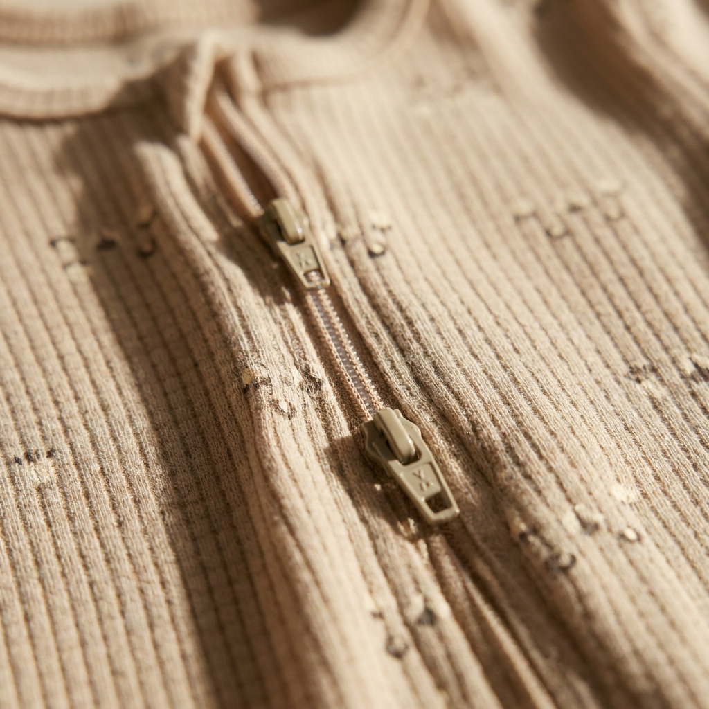 2-Way Zipper Waffle Romper Beige