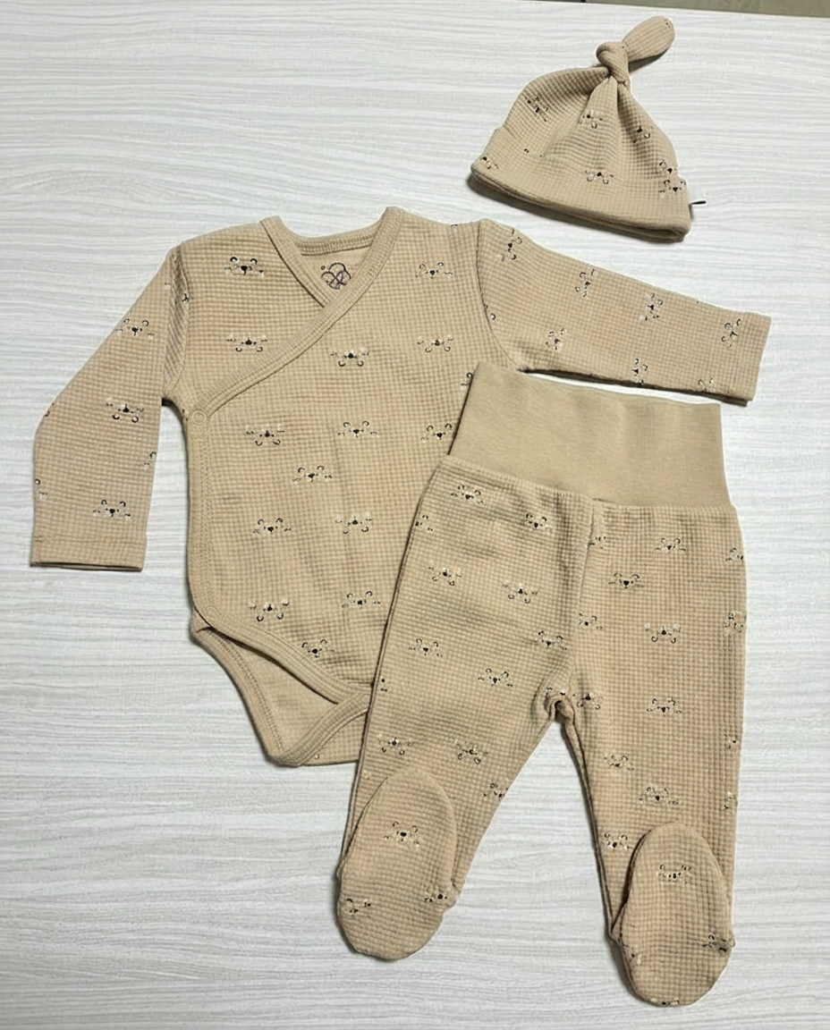 Newborn Set 3-Piece - Waffle Cotton Beige