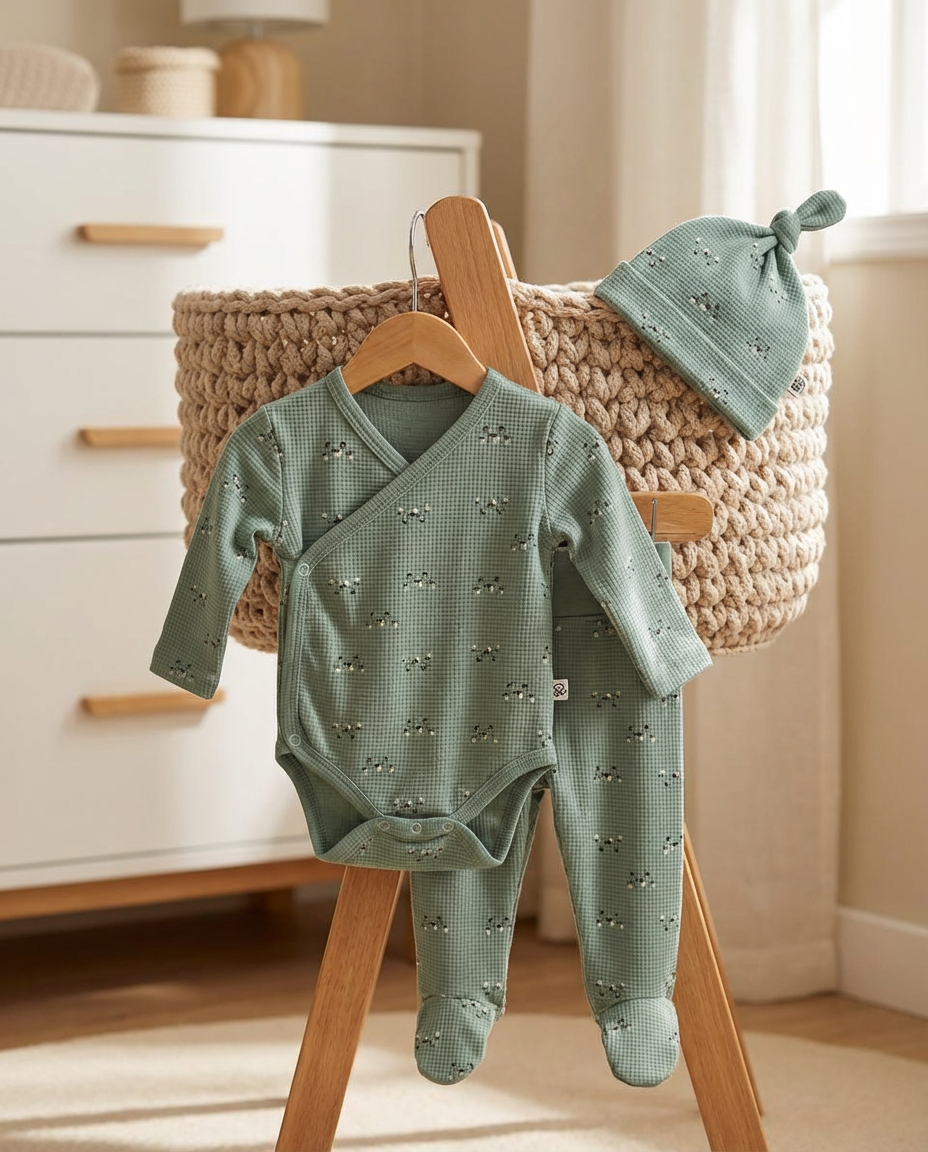 Newborn Set 3-Piece - Waffle Cotton Green