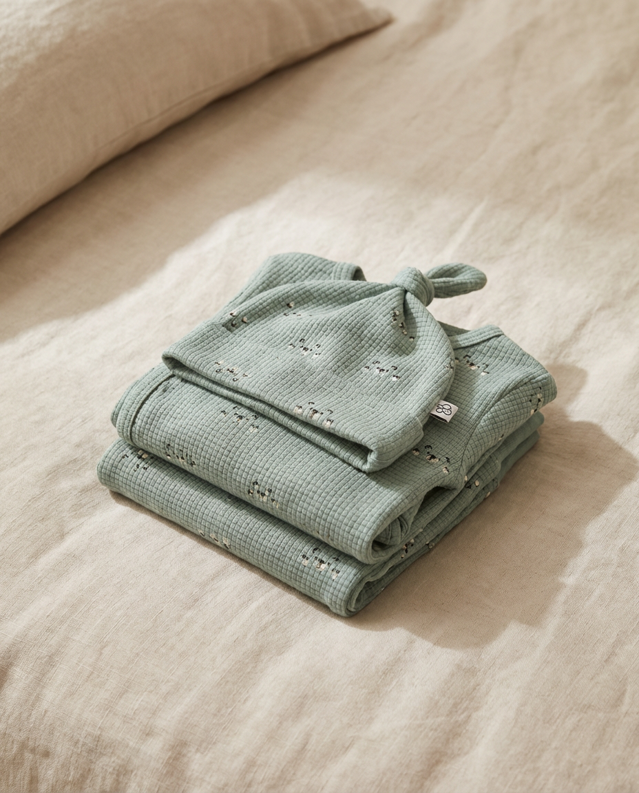 Newborn Set 3-Piece - Waffle Cotton Green