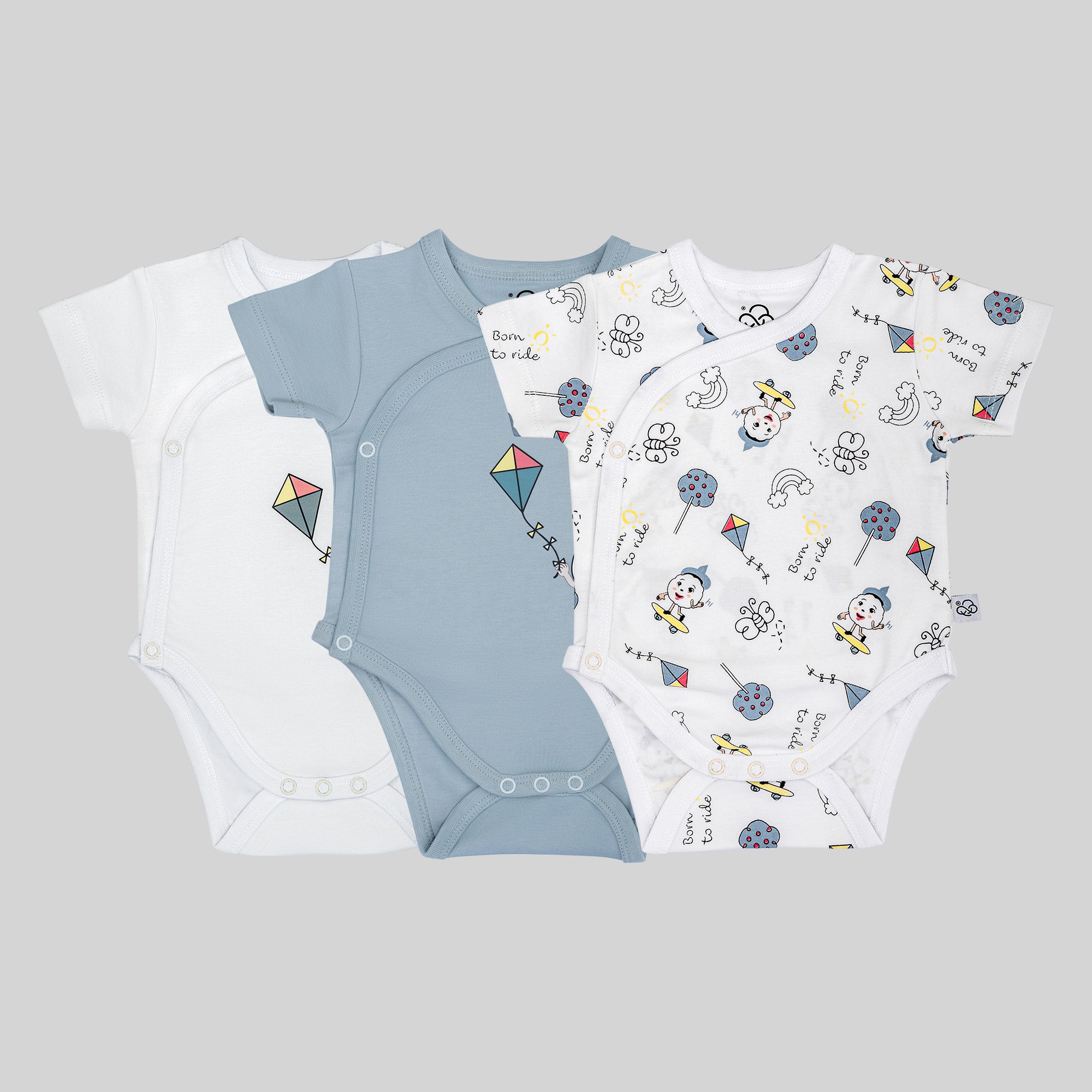 3 Pack Kimono Bodysuit Set - Sky Blue