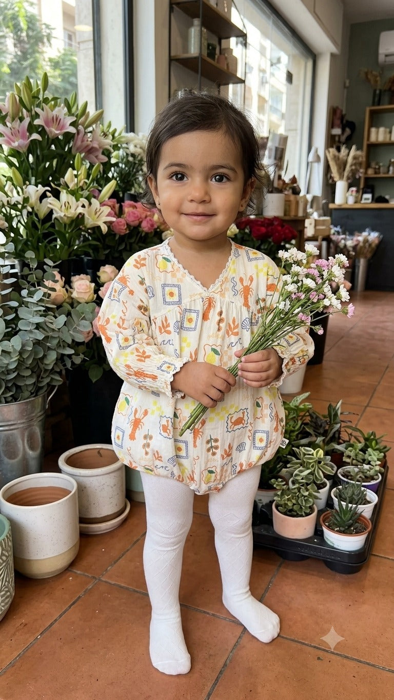 Buffy LONG SLEEVE ROMPER with  Sock jacared poyamide