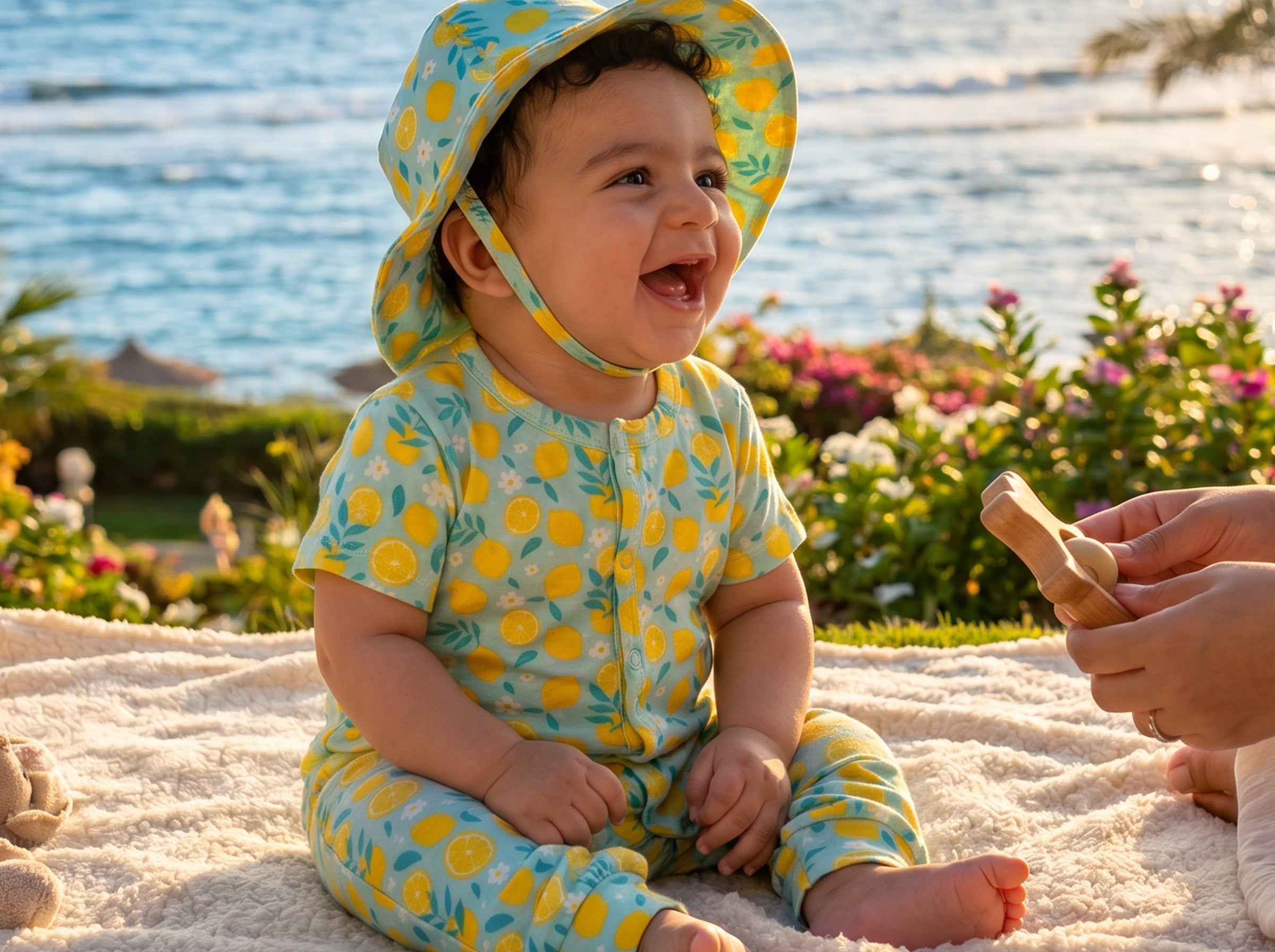 Newborn Summer Jumpsuit Set with Cute Hat Printed Mint Green