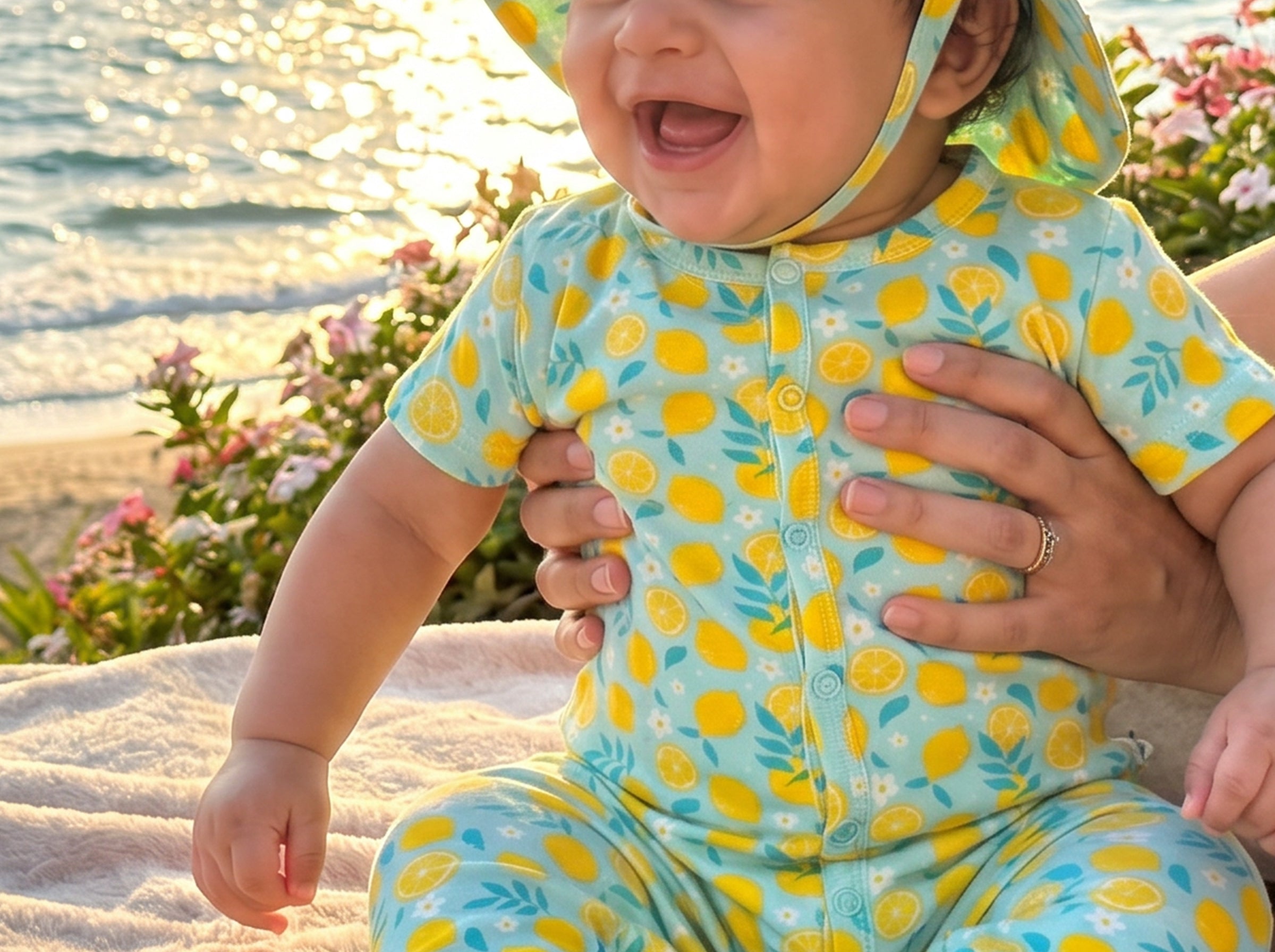 Newborn Summer Jumpsuit Set with Cute Hat Printed Mint Green