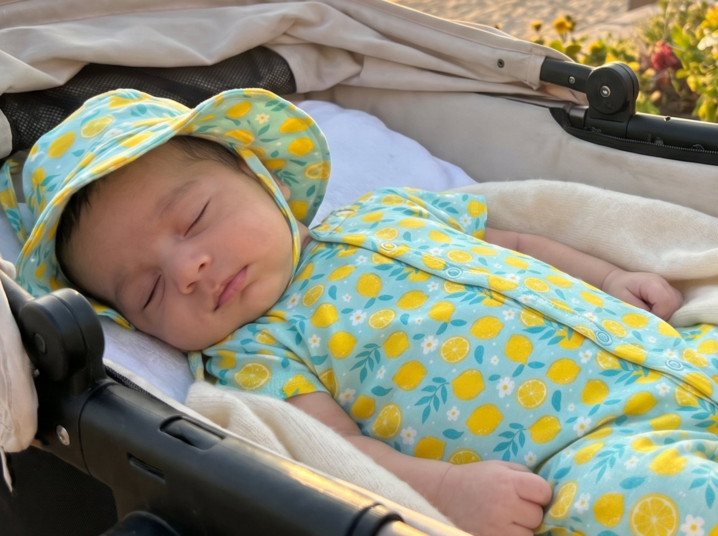 Newborn Summer Jumpsuit Set with Cute Hat Printed Mint Green