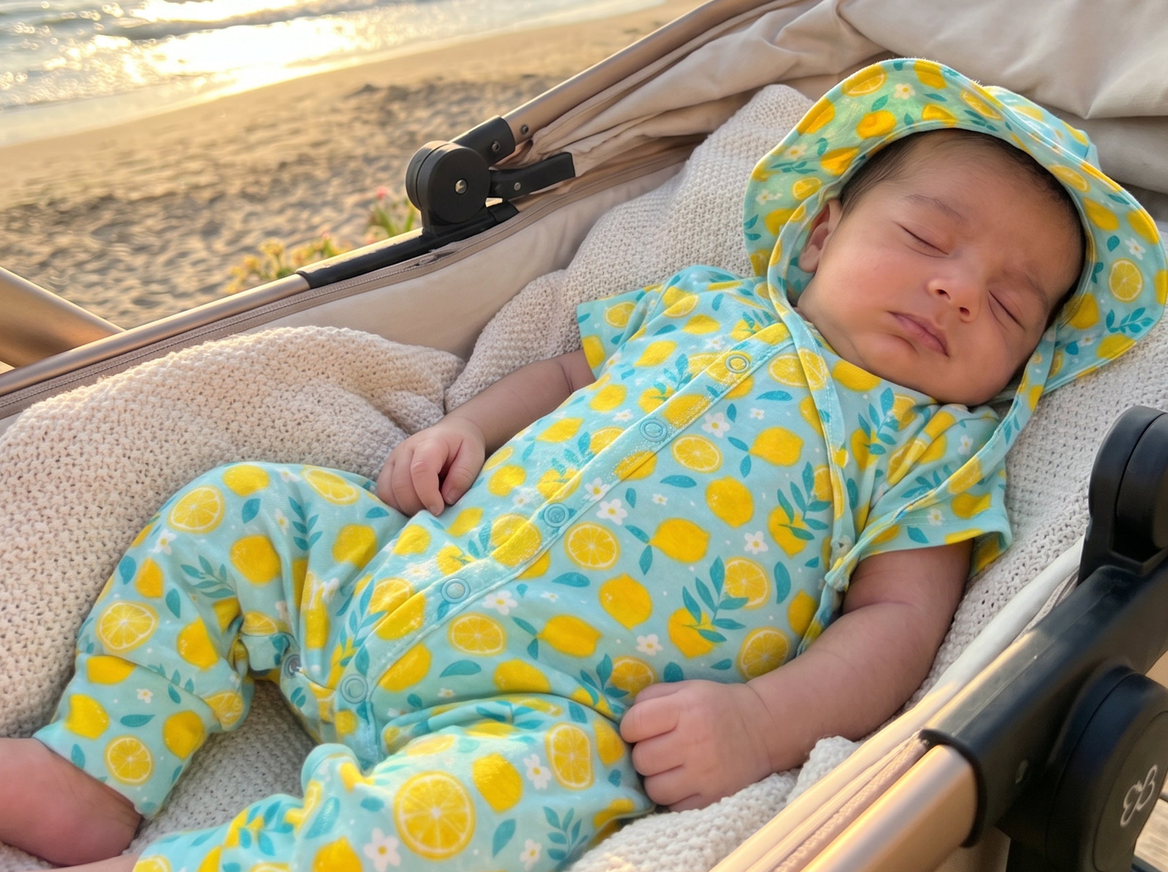 Newborn Summer Jumpsuit Set with Cute Hat Printed Mint Green