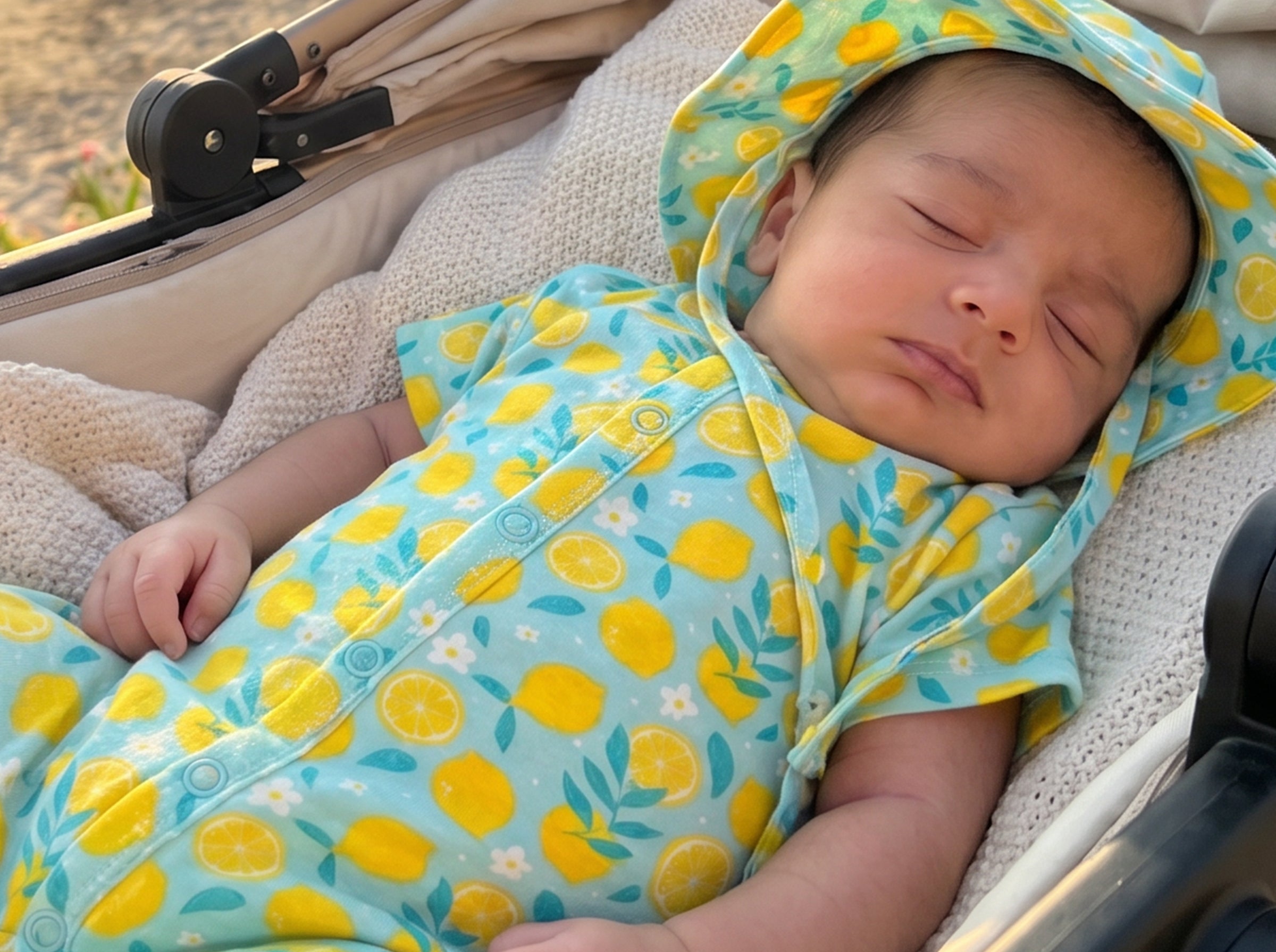 Newborn Summer Jumpsuit Set with Cute Hat Printed Mint Green