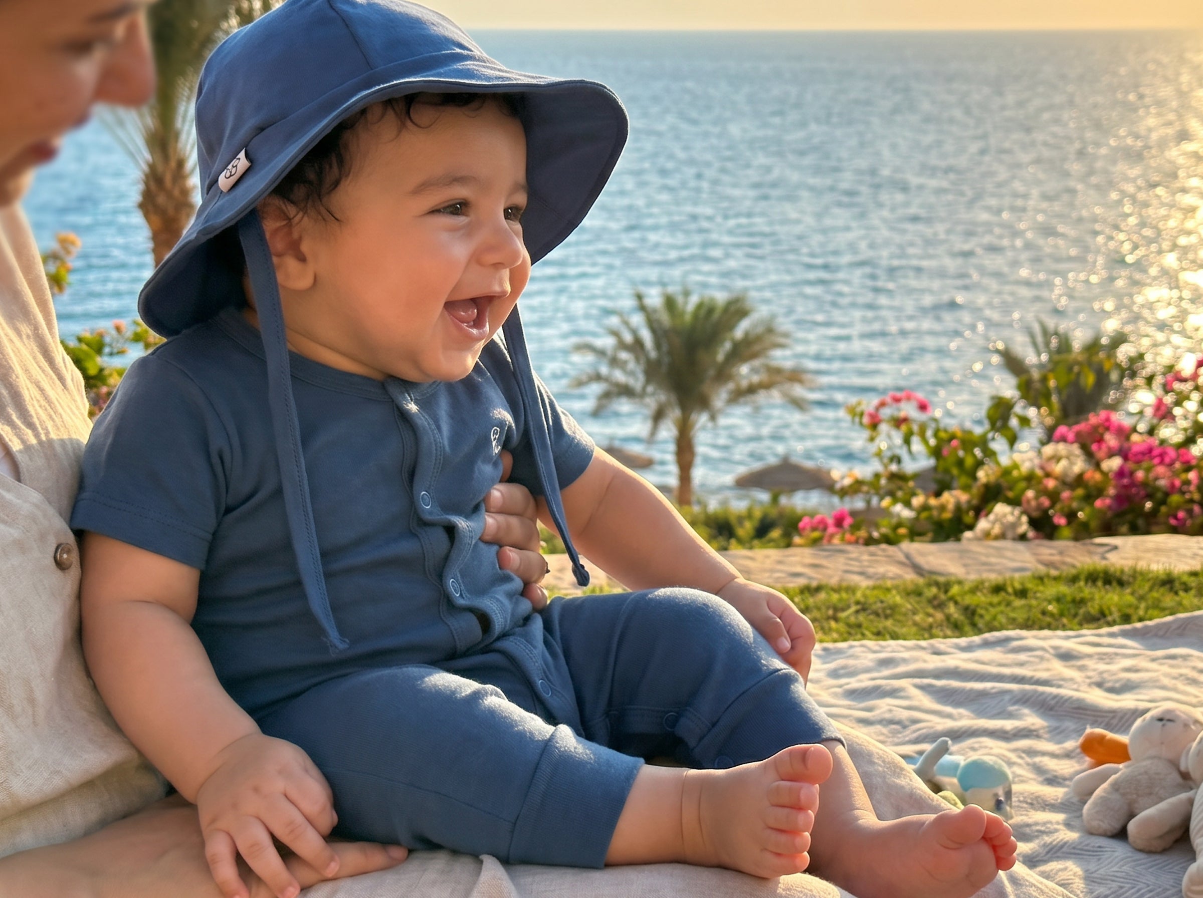Newborn Summer Jumpsuit Set with Cute Hat Blue