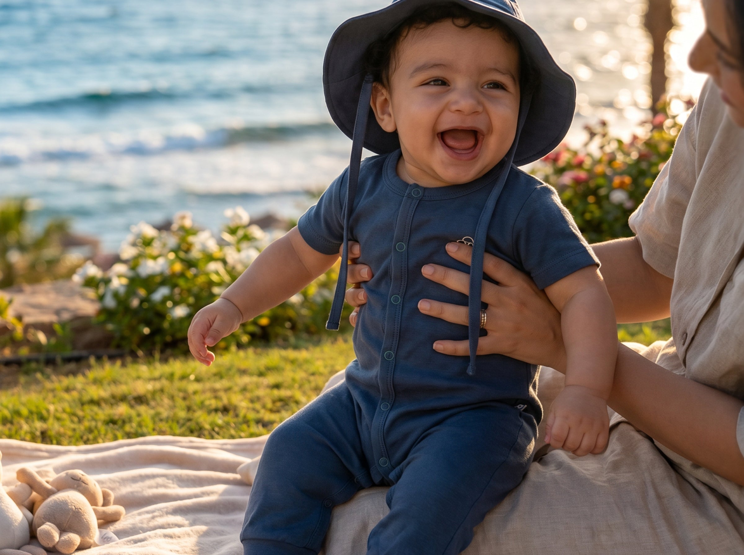 Newborn Summer Jumpsuit Set with Cute Hat Blue