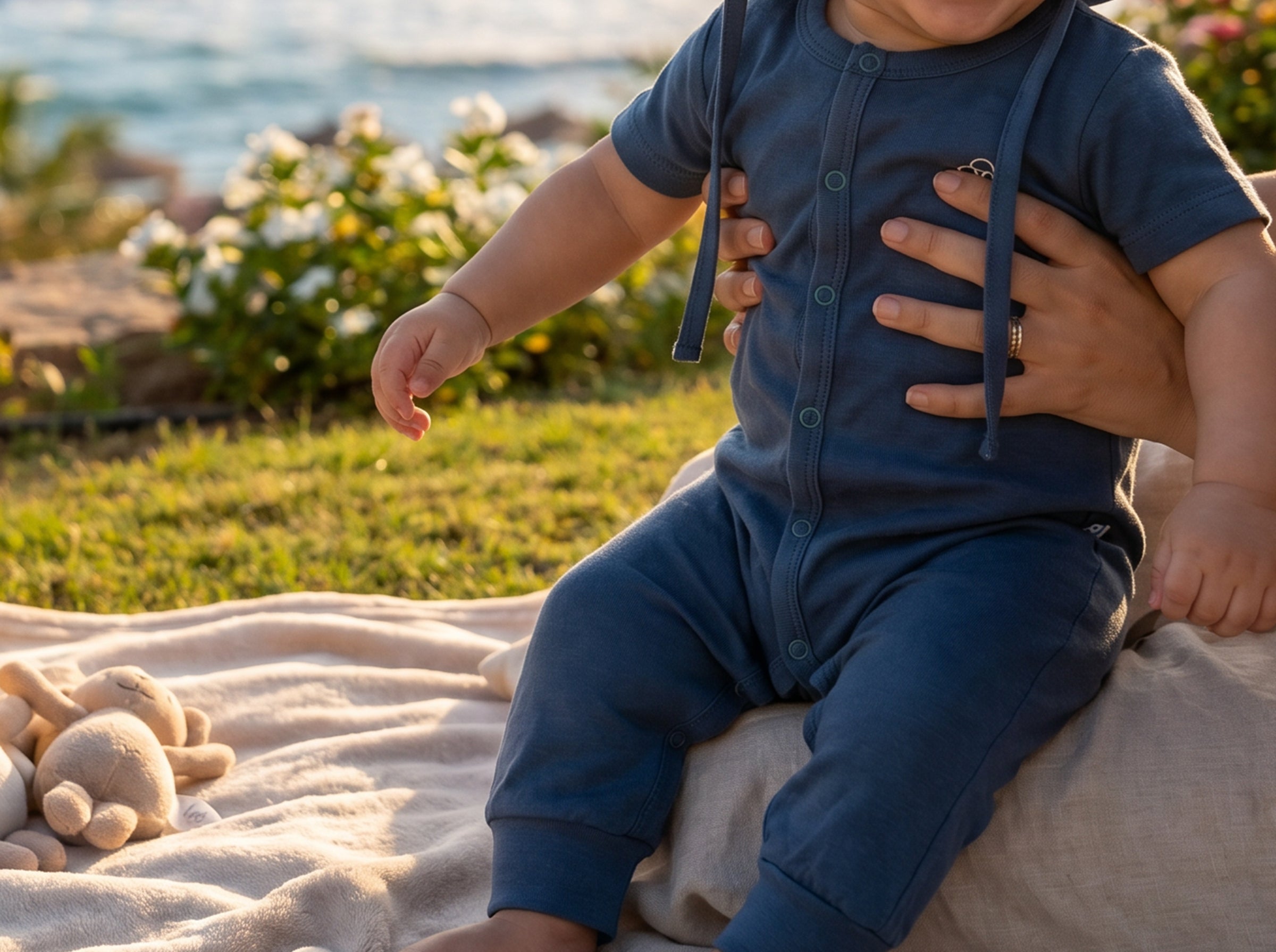 Newborn Summer Jumpsuit Set with Cute Hat Blue