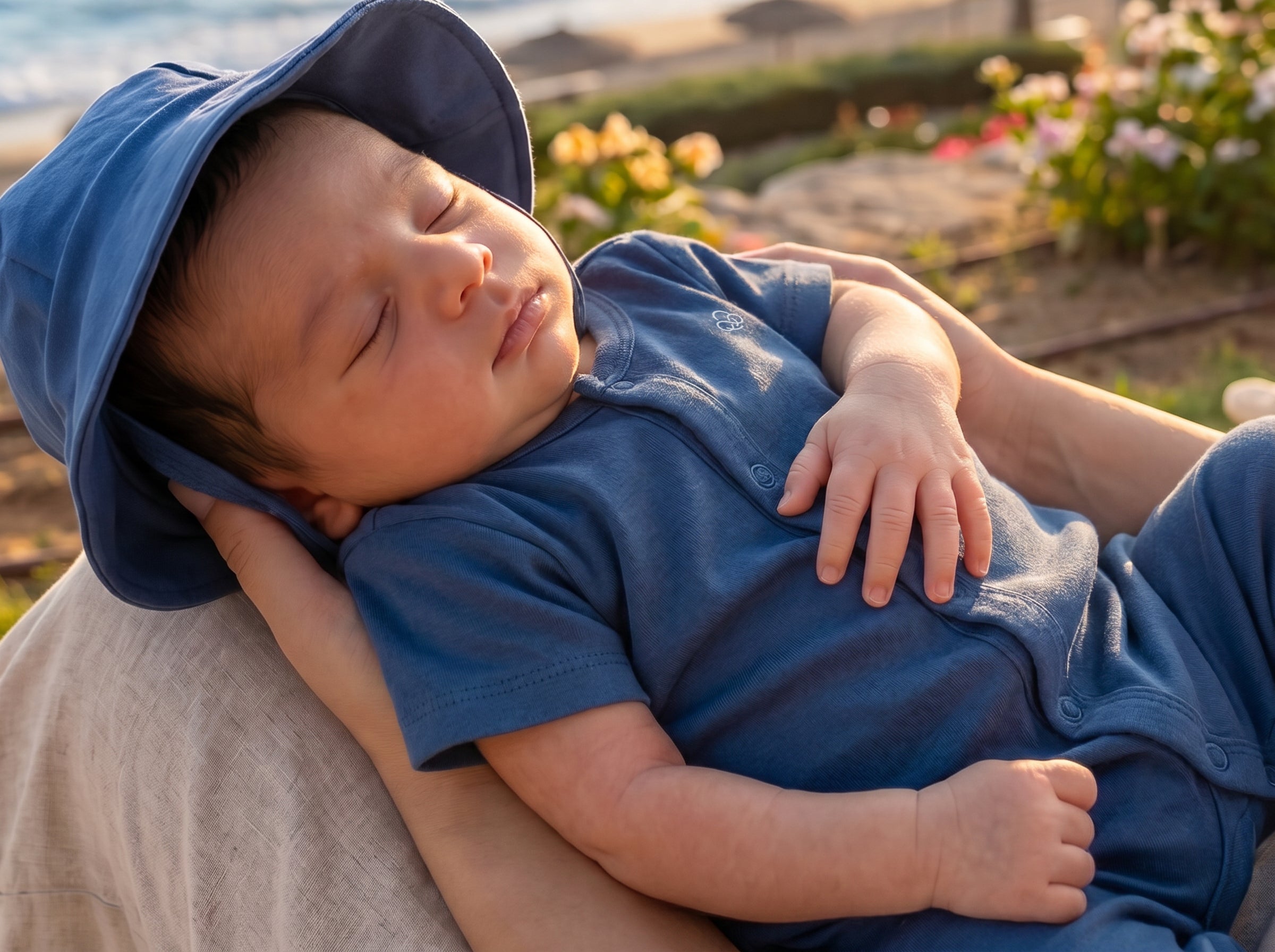 Newborn Summer Jumpsuit Set with Cute Hat Blue