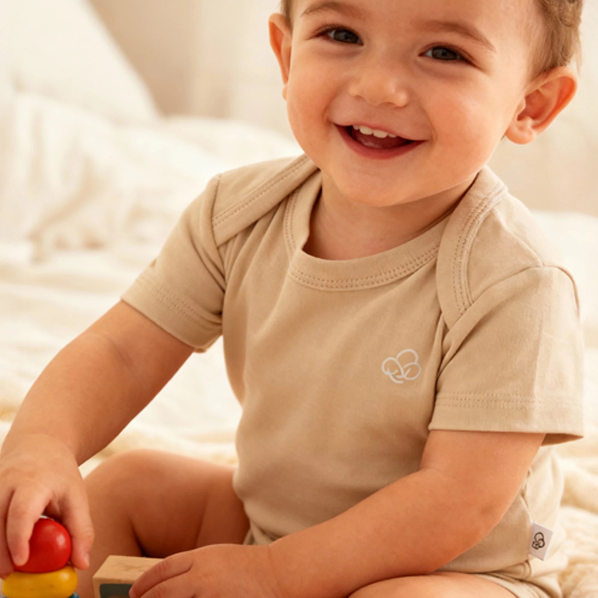 Basic Short Sleeve Bodysuit - Beige