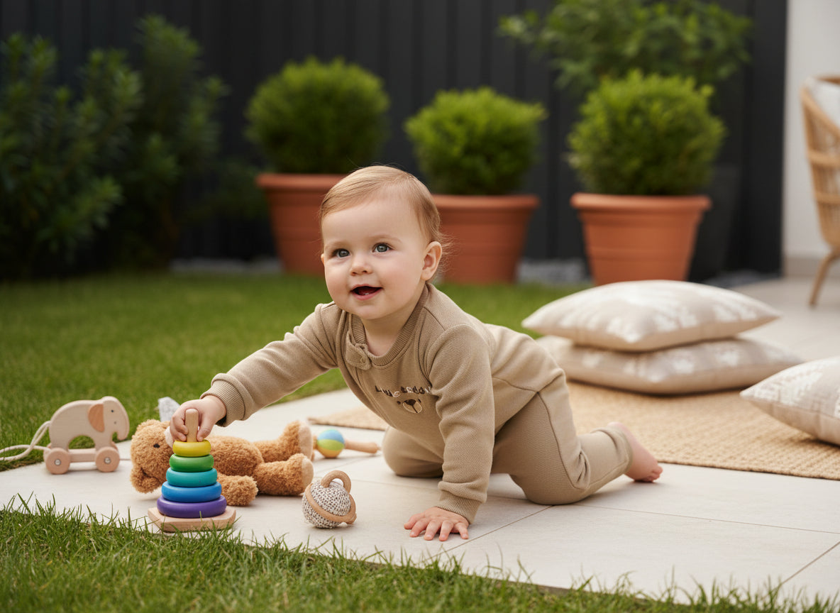 Snuggle Bear Piqué Jumpsuit Beige
