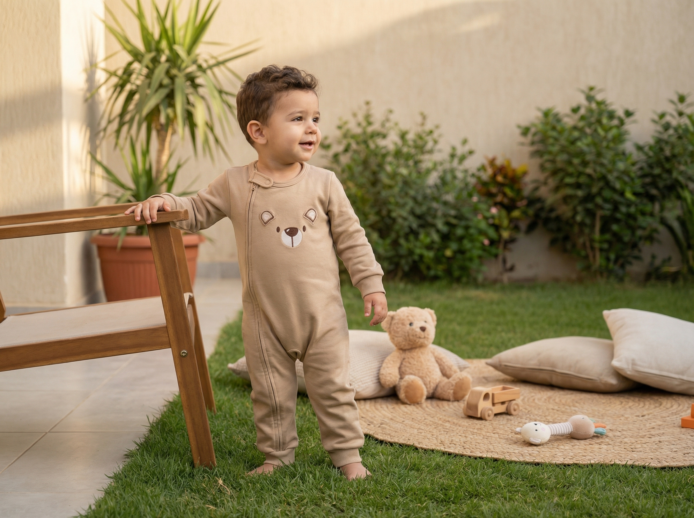 Snuggle Bear Piqué Jumpsuit Beige