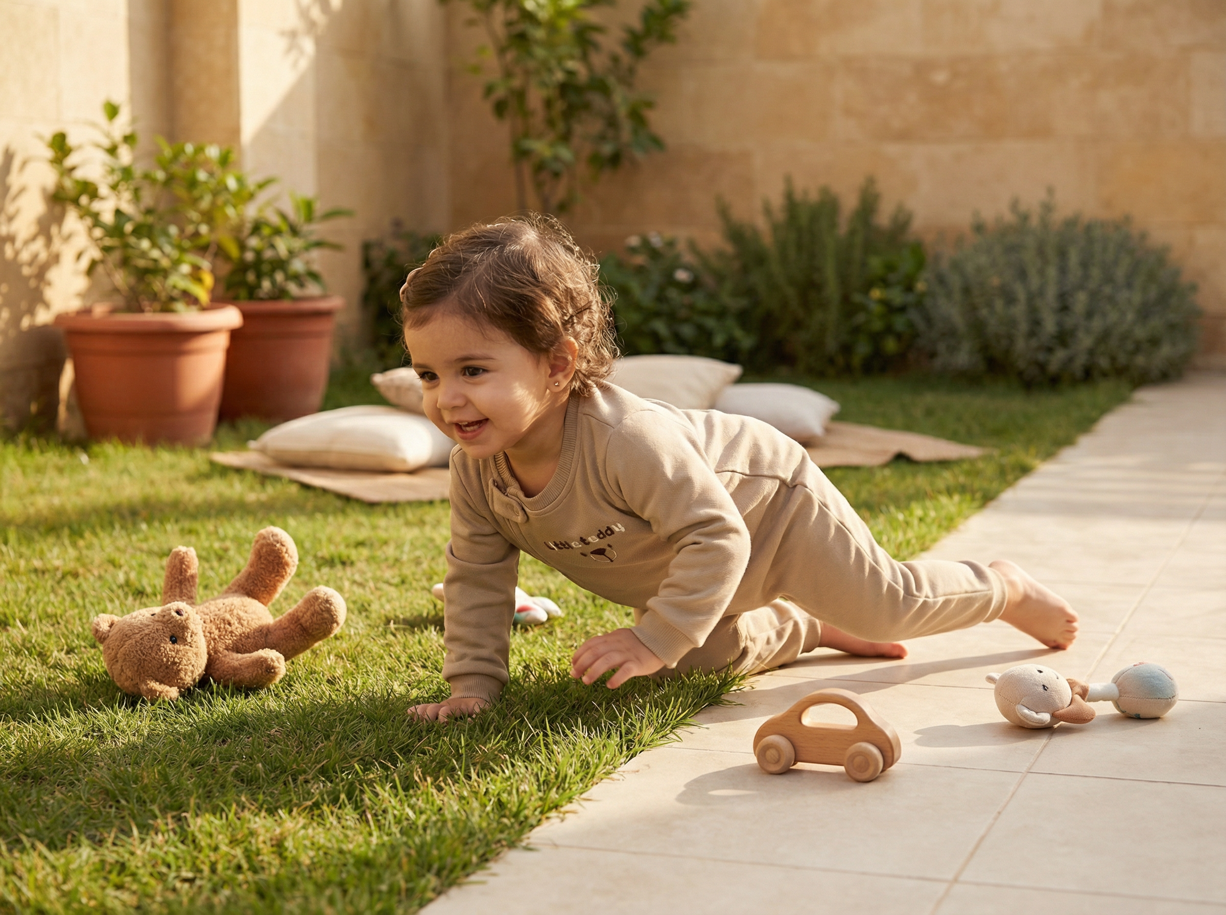 Snuggle Bear Piqué Jumpsuit Beige