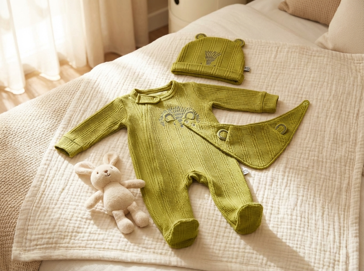 Premium Waffle Cotton Newborn Jumpsuit Set – Hedgehog