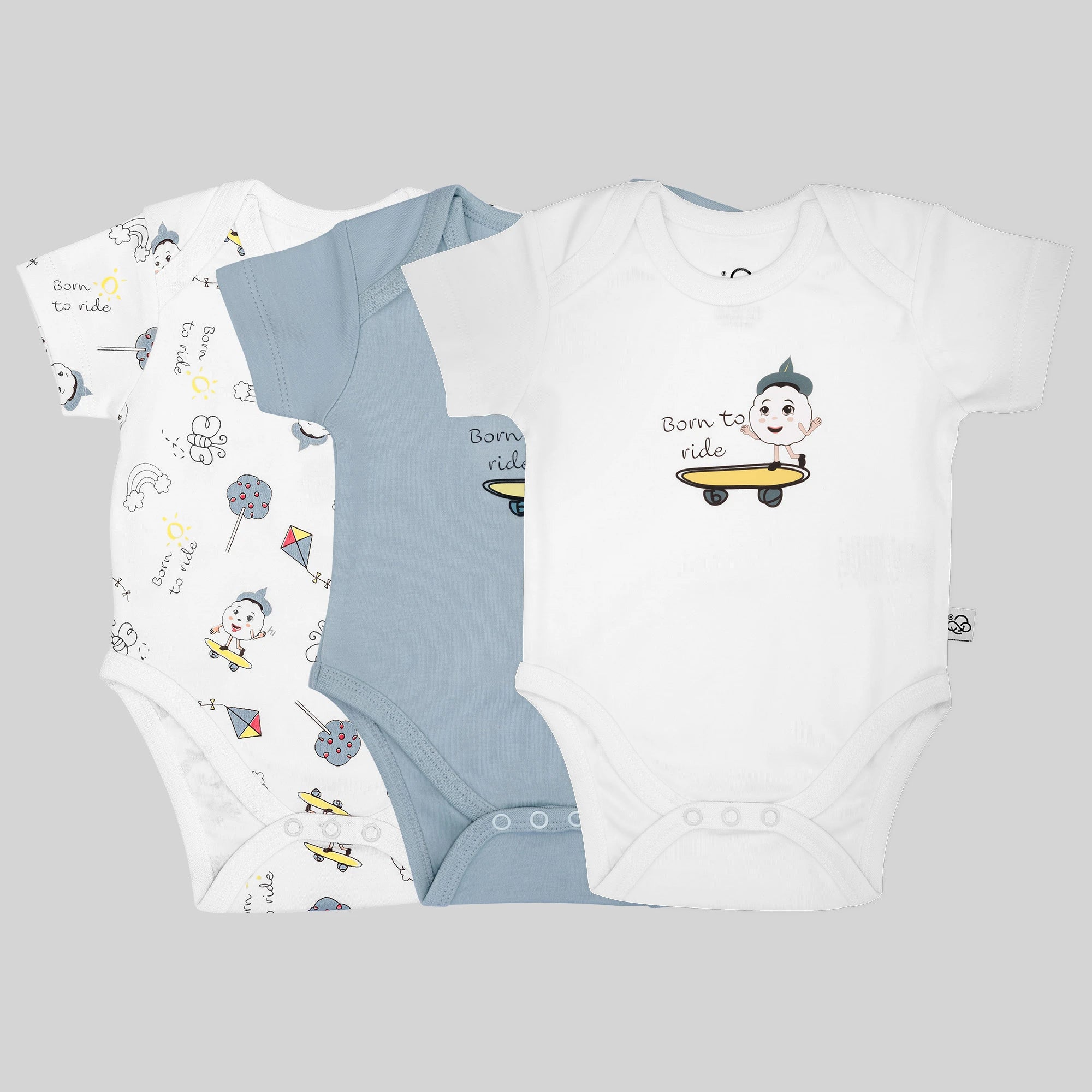 3 Pack Short Sleeve Bodysuit Set - Sky Blue